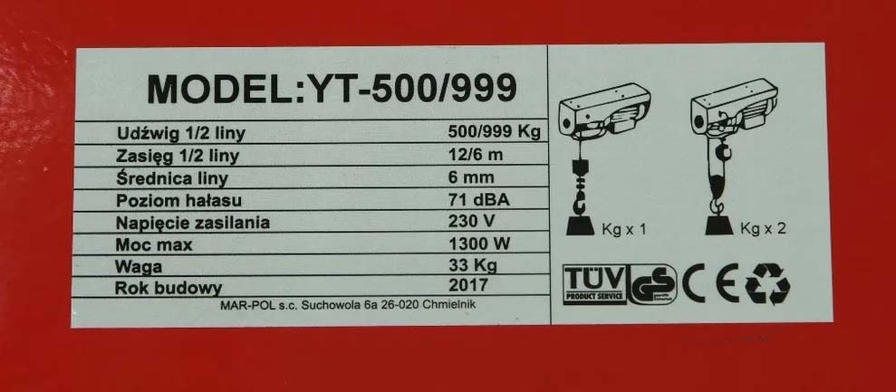 Vinci Troliu electric 500 / 1000 Kg macara cu sufa palan electric