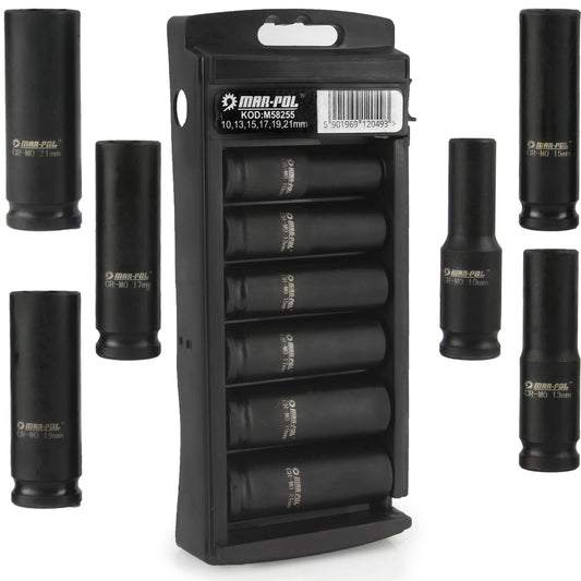 Set chei tubulare lungi impact 1/2" 6piese 10-21mm cu organizator